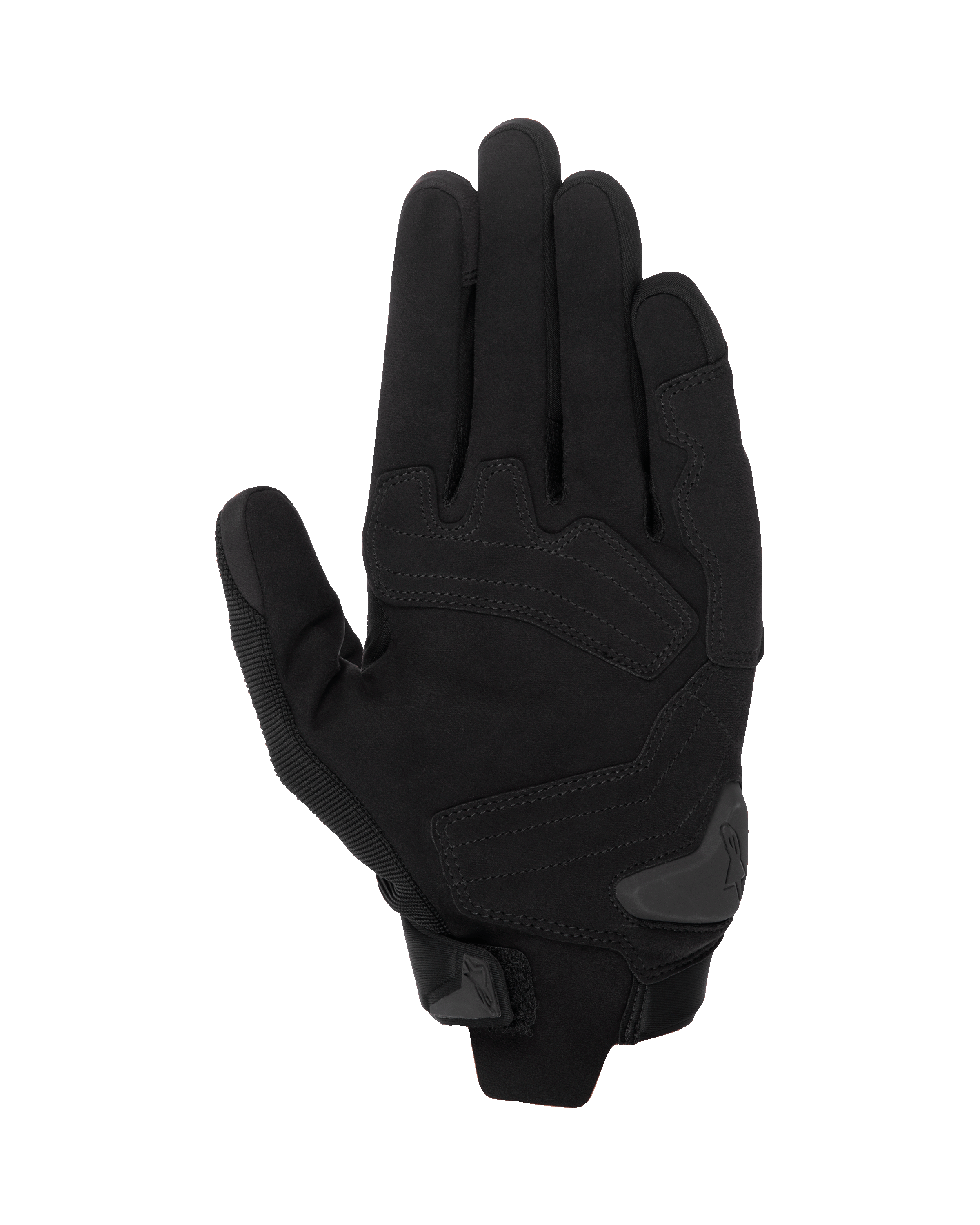 Alpinestars SP X 1 Handschoenen, Black/Black motorhandschoenen, palmaanzicht toont constructie van synthetisch leer met versterkte impactzones, TPR-palmslider en compacte manchetsluiting.