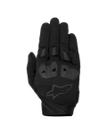 Alpinestars SP X 1 handschoenen, zwarte motorracehandschoenen, bovenkant van getextureerde stretchstof, tonaal zwart sterlogo, geïntegreerde TPR-knokkelbescherming en vinger-sliders, duurzaam sportief rijontwerp