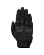Alpinestars SP X 1 handschoenen, zwarte motorracehandschoenen, bovenkant van getextureerde stretchstof, tonaal zwart sterlogo, geïntegreerde TPR-knokkelbescherming en vinger-sliders, duurzaam sportief rijontwerp