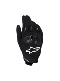 Alpinestars SP X 1 motorhandschoenen, sportieve motorhandschoenen, zwart met wit logo, bovenaanzicht met TPR-knokkelbescherming en geventileerde mesh-stof, beschermende uitrusting voor op de weg en sportief rijden