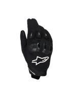 Alpinestars SP X 1 motorhandschoenen, sportieve motorhandschoenen, zwart met wit logo, bovenaanzicht met TPR-knokkelbescherming en geventileerde mesh-stof, beschermende uitrusting voor op de weg en sportief rijden