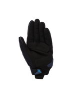 Alpinestars SP X 1 Handschoenen, zwart en Blithe Blue, palmweergave met handpalm van synthetisch leer en versterkte impactzones, blauwe palm slider en polsband met blauw Alpinestars-logo, sportieve motoruitrusting voor op de weg