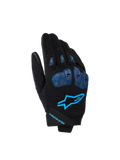 Alpinestars SP X 1 handschoenen, motorracehandschoenen, zwart en Blithe Blue, voorzien van blauwe TPR-knokkelbeschermers, felblauw sterlogo op de rug van de hand, constructie van stretchstof, strak sportief ontwerp met prestatiegerichte details