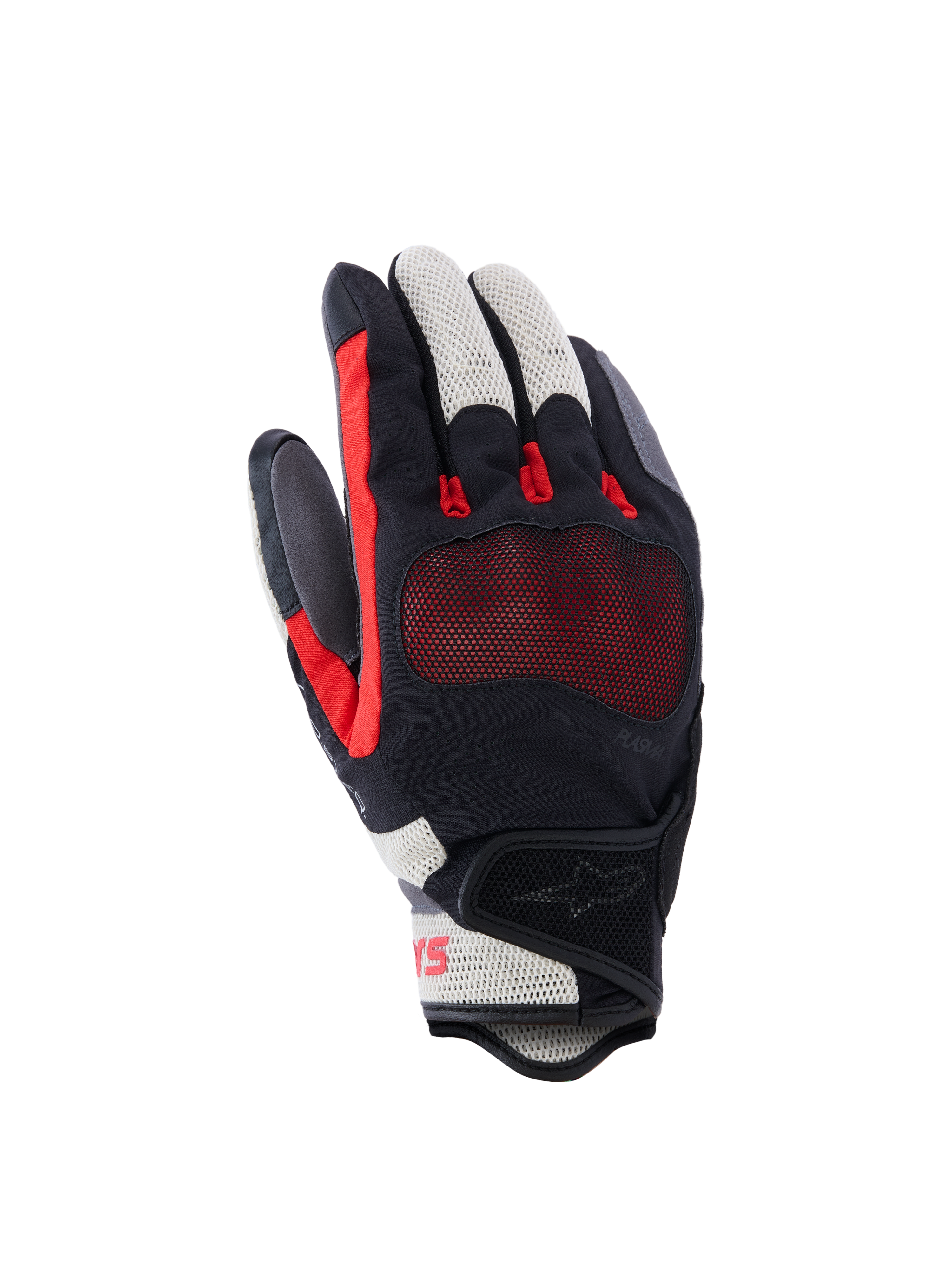 Alpinestars Mogress Airflow handschoenen, motorhandschoenen, zwart, vlamrood en ecru, met laser-geperforeerde handrug en 3D mesh-inzetstukken, transparante knokkelbescherming, kort manchetontwerp, urban zomerse motoruitrusting