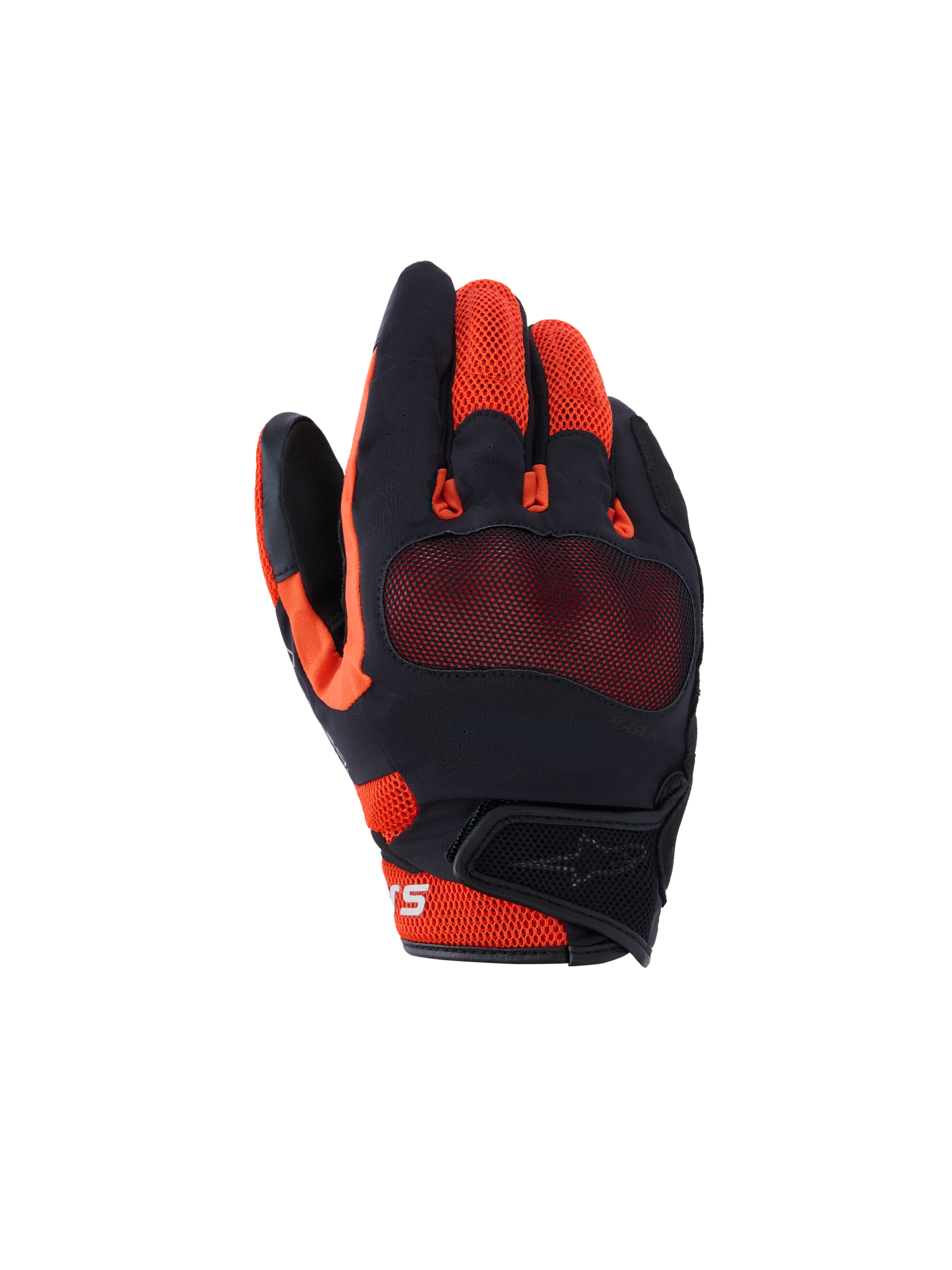 Alpinestars Mogress Airflow handschoenen, stedelijke motorhandschoenen, zwart, rood en tangerine, met ademende 3D-mesh constructie, zichtbare knokkelbescherming en een korte manchet met klittenbandsluiting