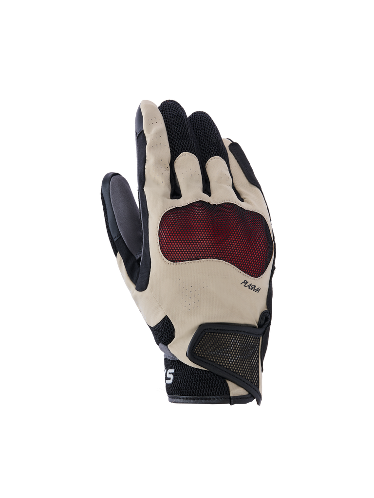 Alpinestars Mogress Airflow handschoenen, motorhandschoenen, beige, zwart en rood, geperforeerde vingers voor ademend vermogen, getextureerde bescherming op handpalm, mesh polsband met klittenband