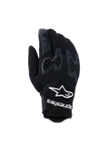 Alpinestars Manti Air motorhandschoenen, motorfietshandschoenen, zwart, voorzien van ademend mesh en getextureerde honingraat knokkelbescherming, wit Alpinestars logo en tekst op de pols, lichtgewicht ontwerp voor zomerse avontuurlijke ritten