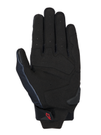Alpinestars MM93 Spx 1 handschoenen, zwart, handpalmweergave met synthetisch lederen constructie, versterkte impactzones, geperforeerde vingers voor ventilatie, TPR palm slider en een klein rood Alpinestars-logo op de polsband