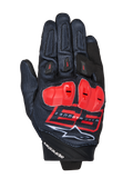 Alpinestars MM93 Spx 1 handschoenen, motorracehandschoenen, zwart met felrode en witte accenten, rode knokkelbeschermers, voorzien van het Marc Marquez 93-logo en Alpinestars-branding, getextureerde stof met een sportief design