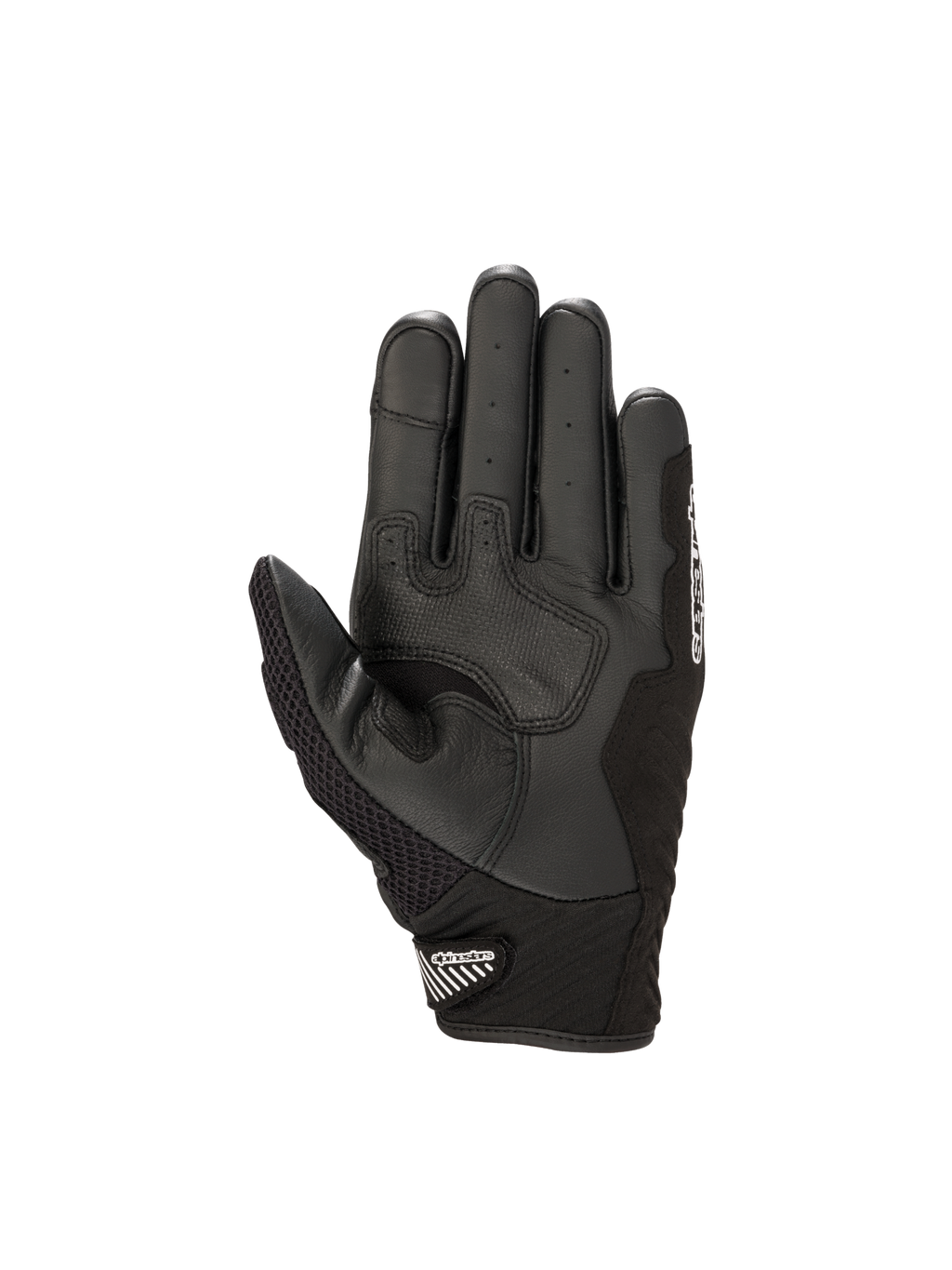 Alpinestars SMX-1 Air V2 motorhandschoenen in zwart leer met een versterkte palm en mesh duim voor stedelijk gebruik.