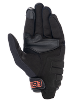 Alpinestars MM93 Losail V2 handschoenen, urban motorhandschoenen, zwart, zicht op de handpalm met synthetisch suède constructie, touchscreen-compatibele vingertop en haak-en-lus sluiting met rode MM93-branding.