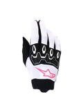 Alpinestars Stella Full Bore V2 handschoenen, dames motorcross handschoenen, wit en zwart met fluo roze, voorzien van een roze sterlogo, zwarte TPR-knokkelbescherming en ademende stretchstof voor off-road rijden
