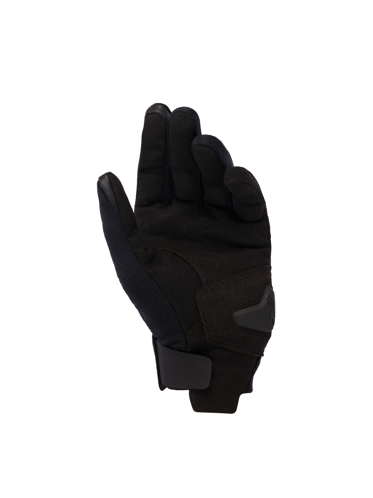 Alpinestars Reef V2 dameshandschoenen, zicht op de handpalm, Black Hawaiian Ocean, damesmotorhandschoenen met kort manchet, voorzien van een handpalm van synthetisch suède, touchscreen-compatibele vingertoppen en verstelbare klittenbandsluiting.