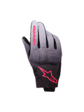 Alpinestars Reef Women's V2 handschoenen, motorhandschoenen, grijs, zwart en roze fluo, textiel met een kleurverloop van grijs naar zwart en roze logo-accenten, geïntegreerde knokkelbescherming en kort manchet, eigentijdse urban motoruitrusting voor dames