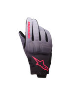 Alpinestars Reef Women's V2 handschoenen, motorhandschoenen, grijs, zwart en roze fluo, textiel met een kleurverloop van grijs naar zwart en roze logo-accenten, geïntegreerde knokkelbescherming en kort manchet, eigentijdse urban motoruitrusting voor dames