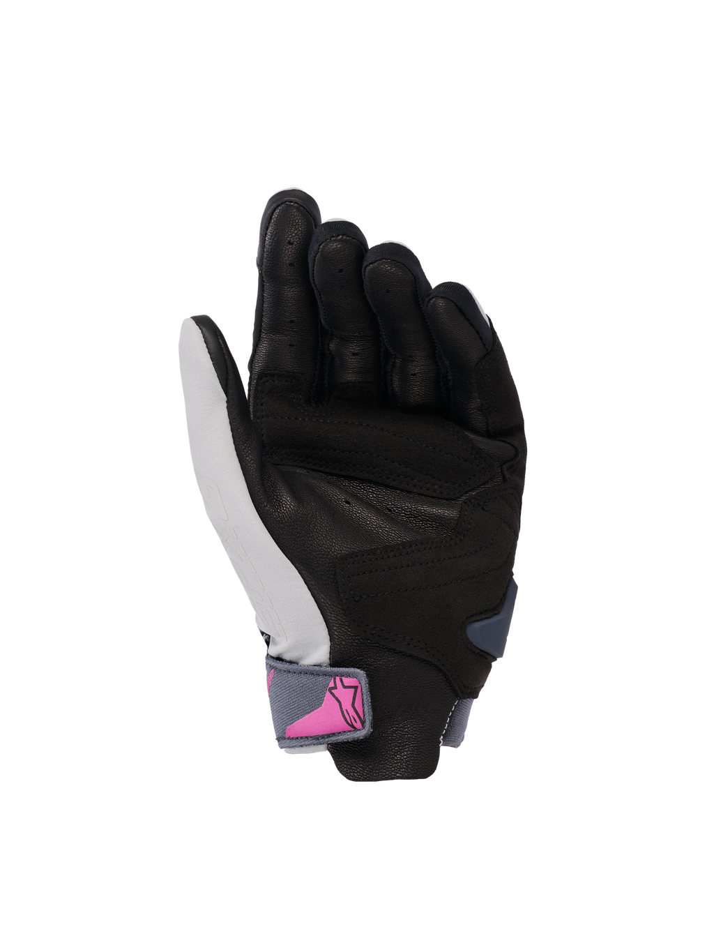 Alpinestars Stella SP X 3 handschoenen, motorhandschoenen voor dames, handpalm, Mid Gray Asphalt Black met roze logo op de polssluiting, geperforeerde lederen handpalm voor grip en ventilatie, sportief ontwerp voor rijden op de weg