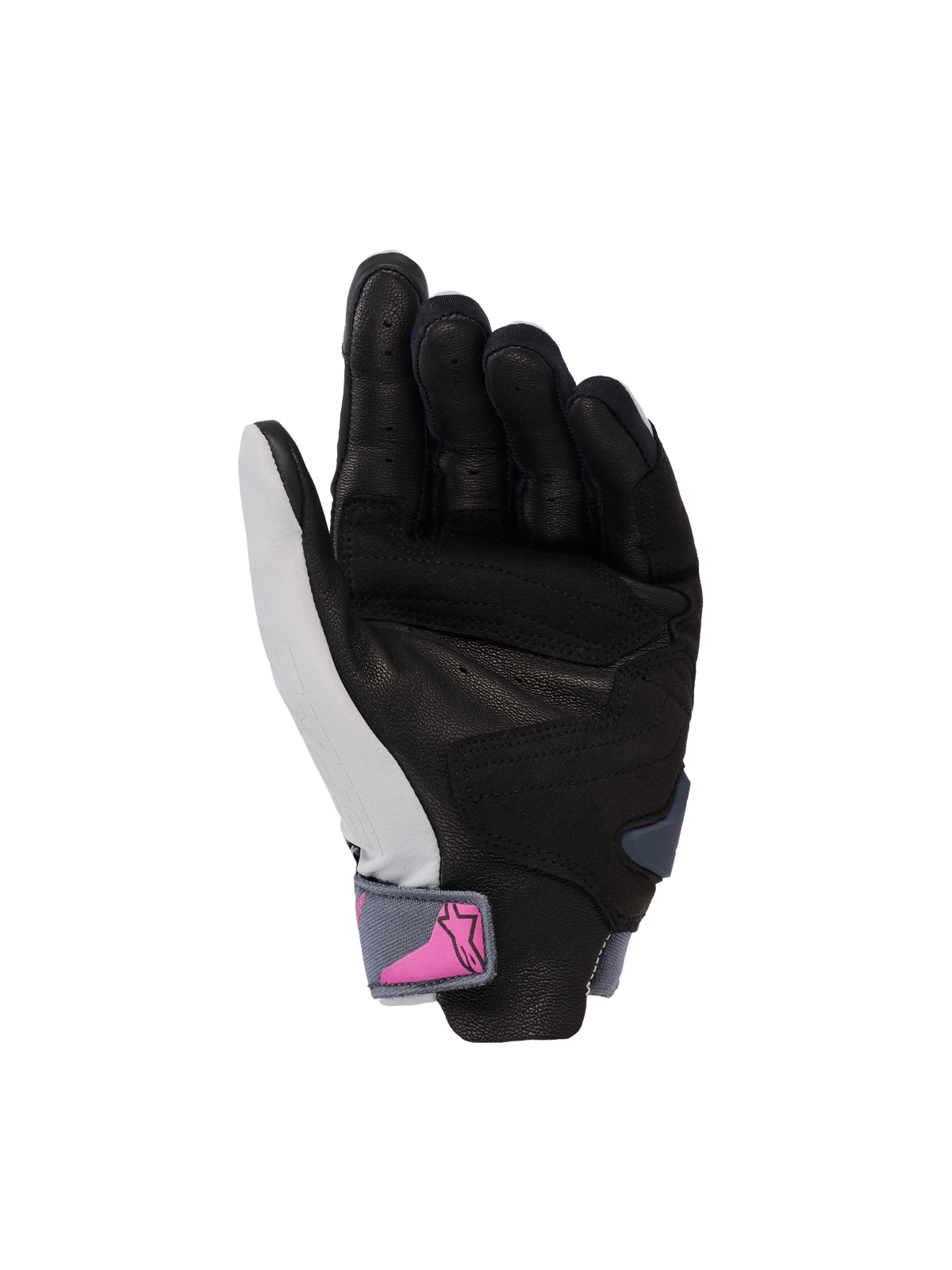 Alpinestars Stella SP X 3 handschoenen, motorhandschoenen voor dames, handpalm, Mid Gray Asphalt Black met roze logo op de polssluiting, geperforeerde lederen handpalm voor grip en ventilatie, sportief ontwerp voor rijden op de weg
