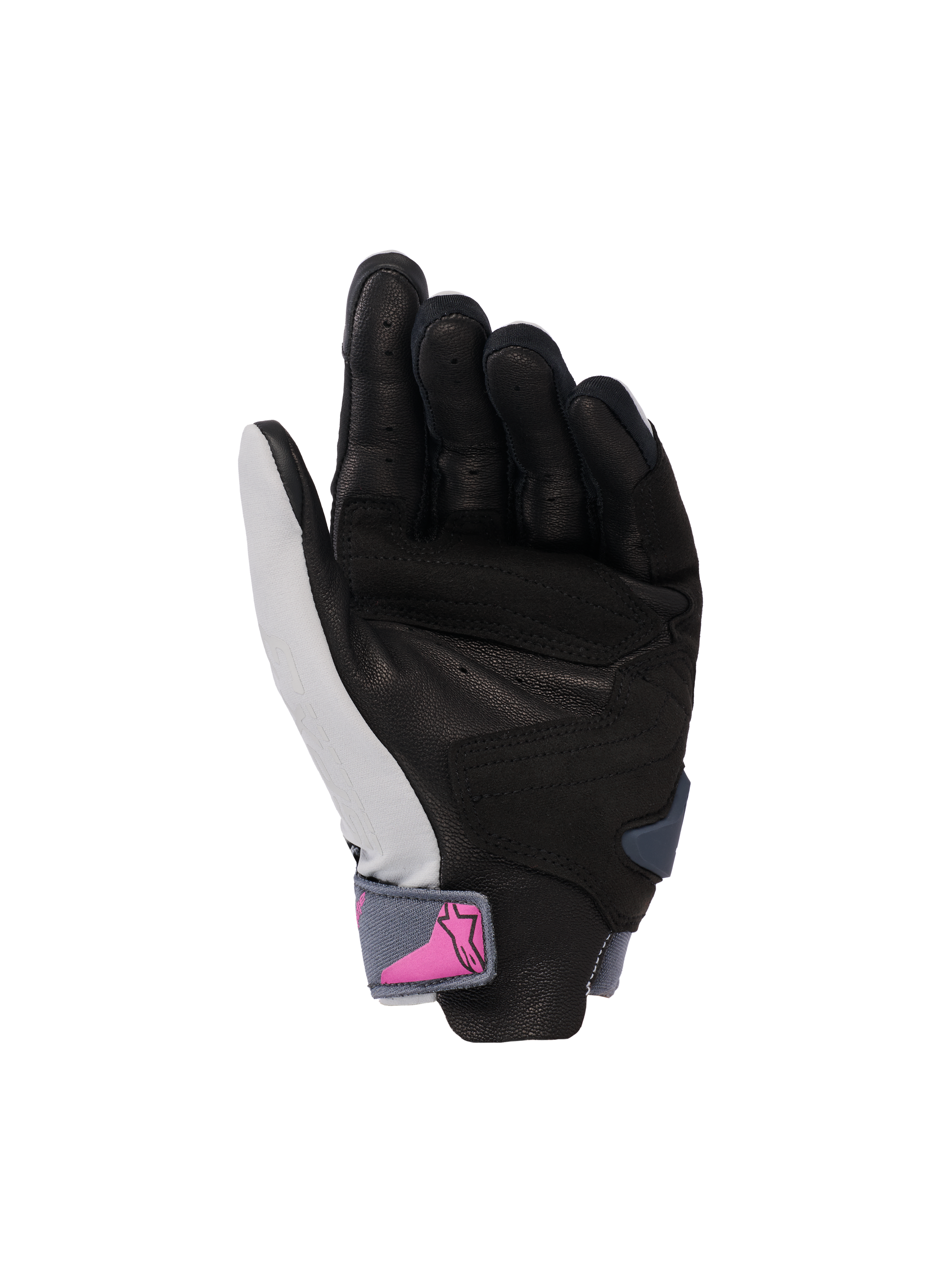 Alpinestars Stella SP X 3 handschoenen, motorhandschoenen voor dames, handpalm, Mid Gray Asphalt Black met roze logo op de polssluiting, geperforeerde lederen handpalm voor grip en ventilatie, sportief ontwerp voor rijden op de weg