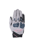Alpinestars Stella SP X 1 dames-motorhandschoenen voor racing, grijs en zwart met roze accenten en TPR-knokkelbescherming.