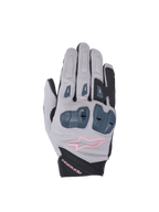 Alpinestars Stella SP X 1 dames-motorhandschoenen voor racing, grijs en zwart met roze accenten en TPR-knokkelbescherming.