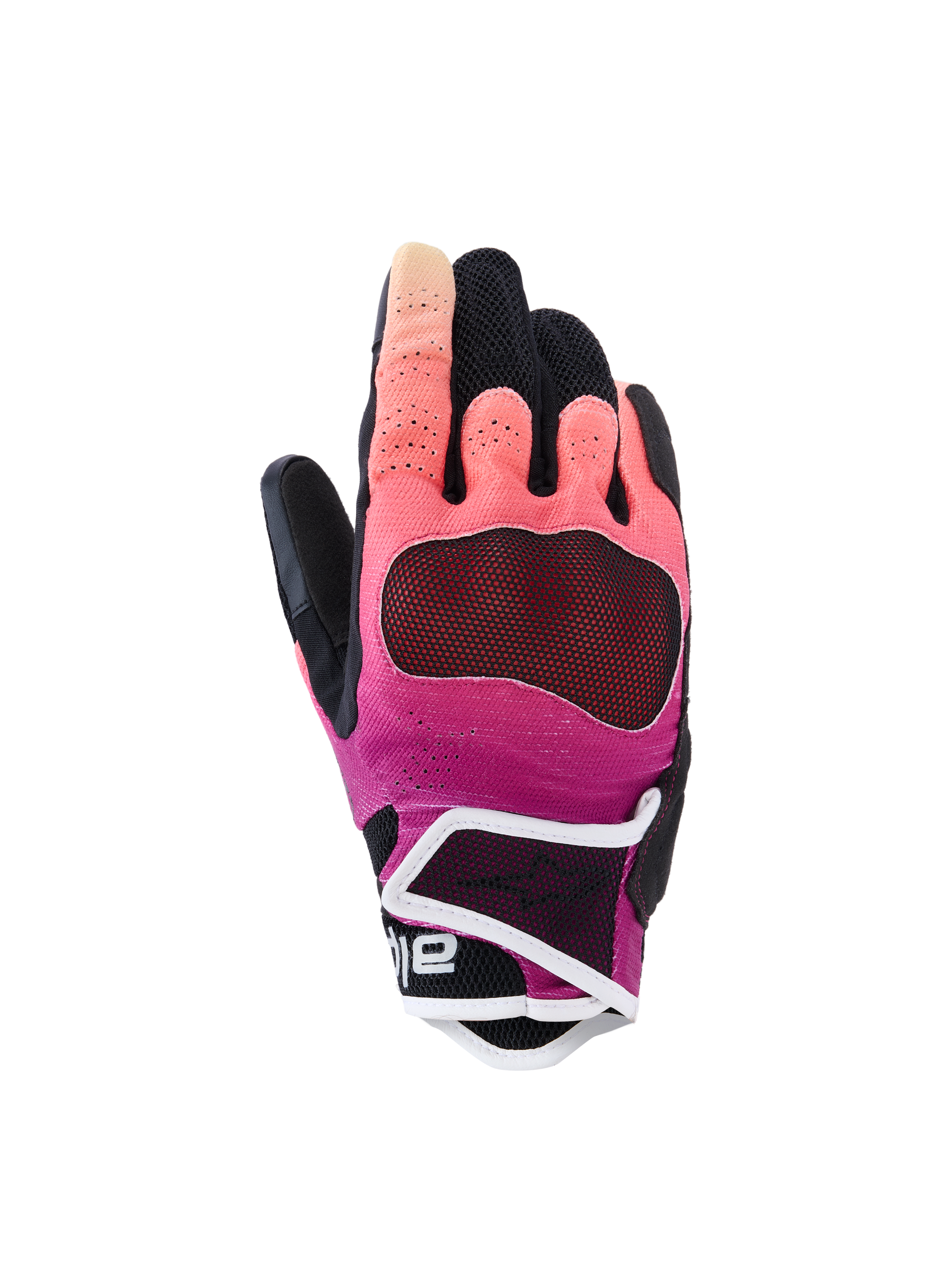 Alpinestars Stella Mogress Airflow handschoenen, dames motorhandschoenen, Fading Coral en zwart met witte accenten, geventileerde textiele handrug, laser-geperforeerde vingerpanelen, beschermende korte manchet voor stedelijk rijden