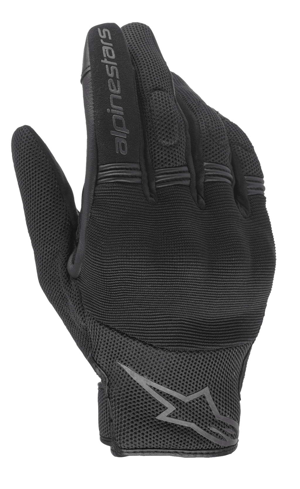 Alpinestars Stella Copper dameshandschoenen, zwarte stedelijke motorhandschoenen, bovenzijde met harde knokkelbescherming, ademend mesh-textiel en Alpinestars-branding op de wijsvinger en pols.