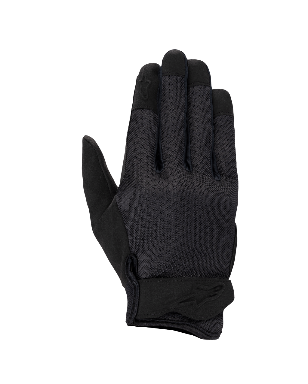Alpinestars Stated Air Women's Gloves, Motorcycle Gloves, Black, featuring a ventilated mesh backhand, ergonomic wrist closure with embossed logo, and reinforced fingertips, streamlined urban design