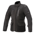 Alpinestars Stella Ketchum GORE-TEX dames motorjas, zwarte touring motorjas, waterdichte en ademende textielconstructie, hoge kraag met ventilatieopeningen met rits op de borst, verstelbare taille- en armriemen, duurzame stof met verstevigde schouderbescherming