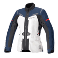 Alpinestars Stella ST-7 2L GORE-TEX motorjas voor dames, motor touringjas, Ice Gray, donkerblauw en zwart met rode accenten, voorzien van cargozakken aan de voorzijde, verstelbare armriemen, een hoge kraag en gelamineerde waterdichte constructie voor adventure touring