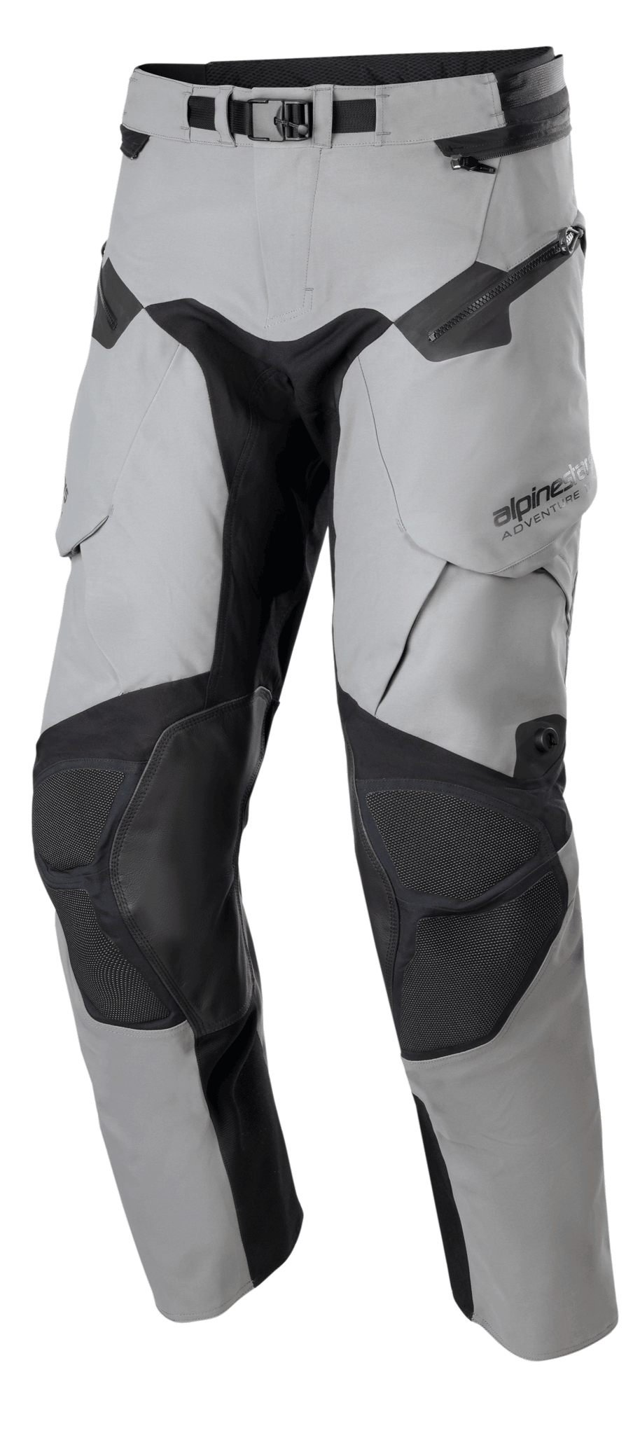 Alpinestars Boulder 3L GORE-TEX broek, motorrijbroek adventure touring, donkergrijs en zwart, voorzien van verstevigde Superfabric kniepanelen, cargozakken met rits en verstelbare tailleband, duurzame waterdichte constructie voor off-road en adventure rijden