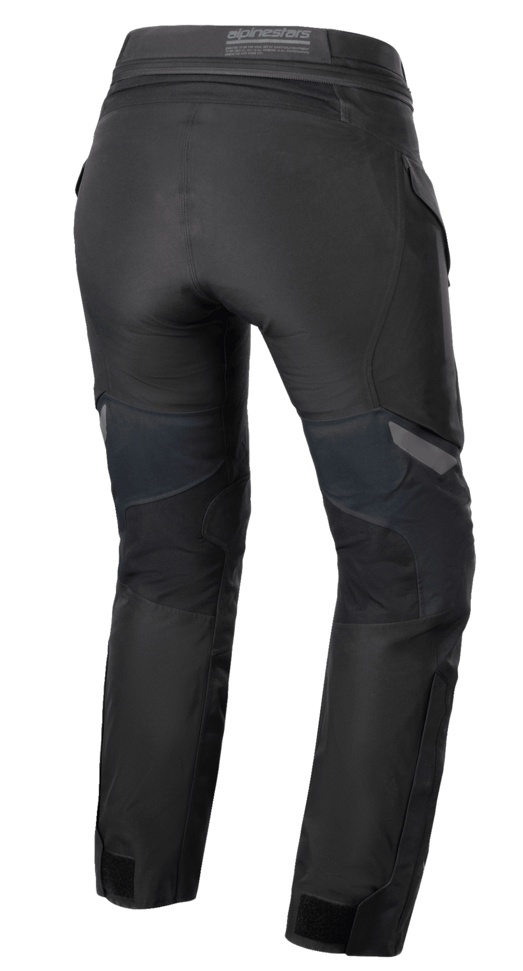 Alpinestars Stella ST-7 2L GORE-TEX damesbroek, zwart en donkergrijs, achteraanzicht met details van de textiele adventure touring-constructie, de rugpas en de tailleband