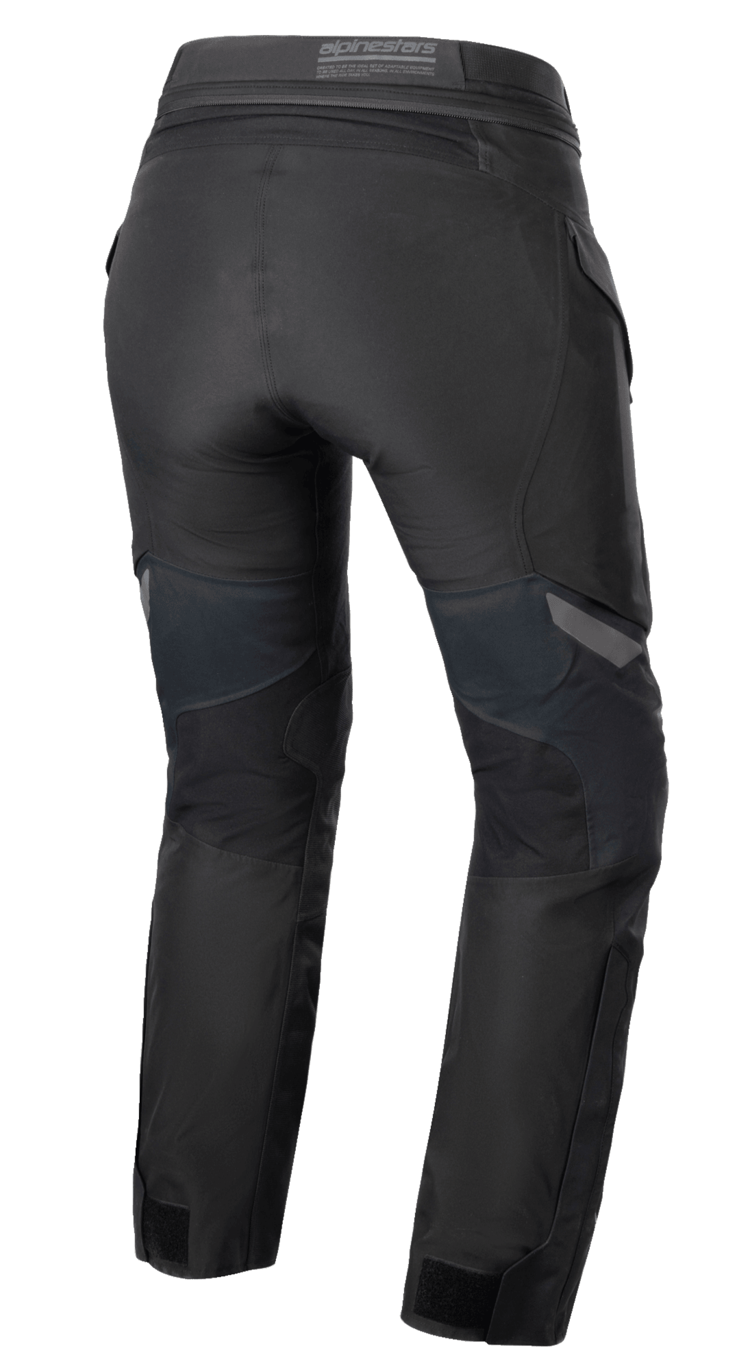 Alpinestars Stella ST-7 2L GORE-TEX damesbroek, zwart en donkergrijs, achteraanzicht met details van de textiele adventure touring-constructie, de rugpas en de tailleband