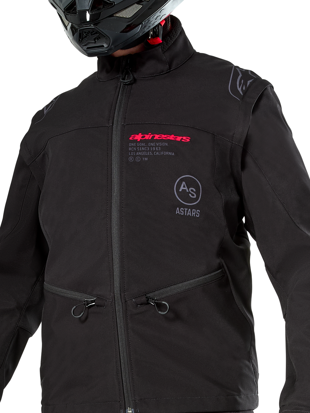 Alpinestars Lite-Dura Softshell Jas, zwart, winddichte off-road enduro jas, modulair ontwerp met afneembare mouwen en fleece voering, minimalistische technische stijl