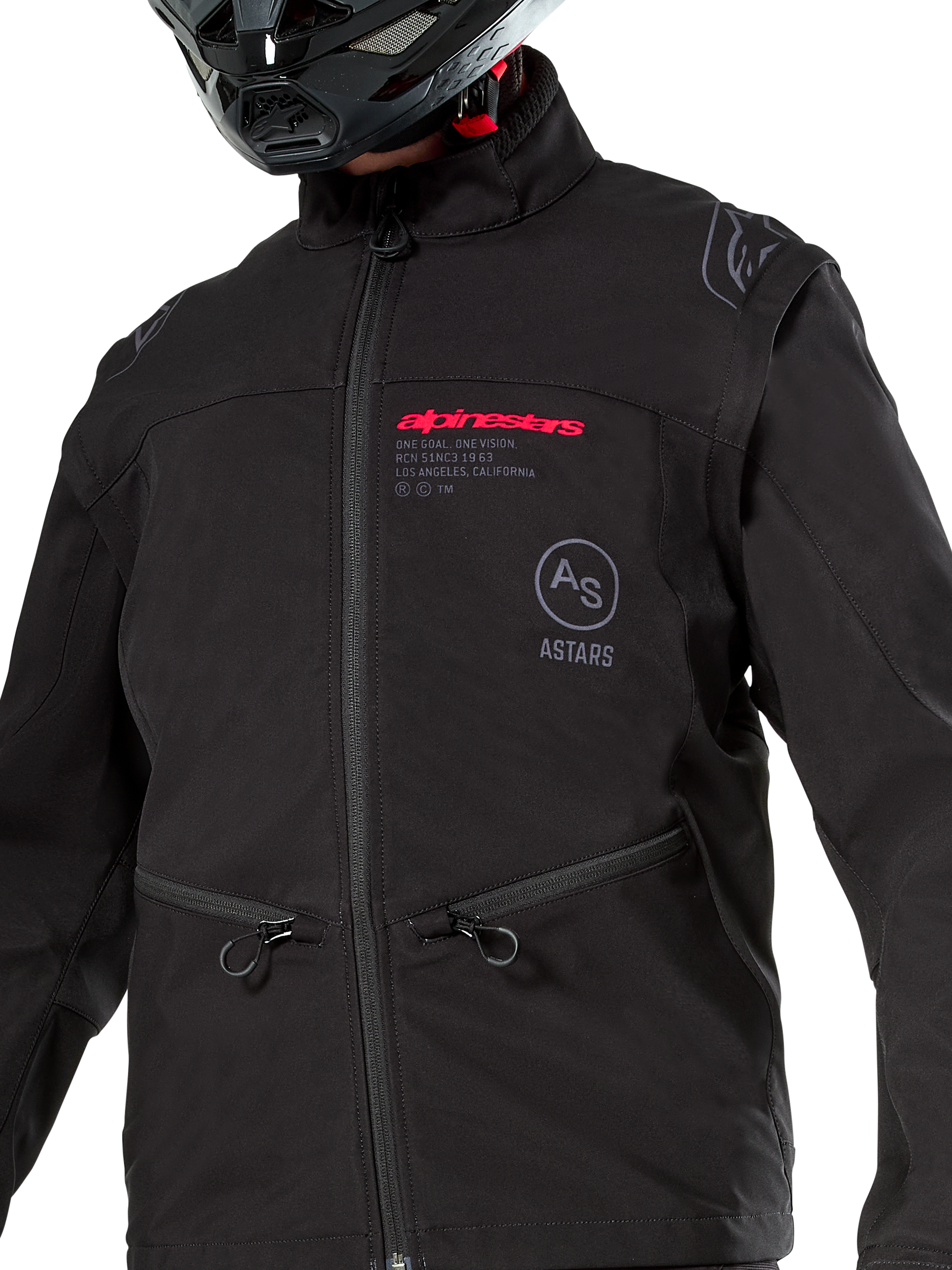 Alpinestars Lite-Dura Softshell Jas, zwart, winddichte off-road enduro jas, modulair ontwerp met afneembare mouwen en fleece voering, minimalistische technische stijl