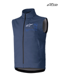 Alpinestars Techstar Softshell Vest, heren motorcrossvest, marineblauw, winddichte stretch softshellconstructie met volledige ritssluiting aan de voorkant en brandinggraphics