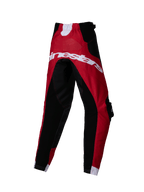 Alpinestars 2025 Kids Racer Veil broek, motorcrossbroek, zwart en felrood, achteraanzicht met groot wit Alpinestars-logo, technisch multi-paneel ontwerp voor off-road rijden