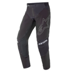 Alpinestars 2021 Techstar Phantom broek, motorcrossbroek, zwart met witte accenten, groot wit omlijnd sterlogo op de dij, ASTARS-branding op de knieën, technische ripstop-stof met geperforeerde zones, 3D Babel-knieconstructie voor off-road raceprestaties