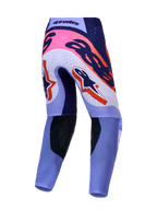 Alpinestars Supertech Dyna Broek, motorcrossbroek, achteraanzicht in lichtviolet en paars met roze fluo accenten.