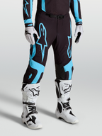 Alpinestars Supertech Vesta Pants, Motocross Racing Pants for Men, Black and Turquoise, Stretch Rip-stop with Goat Leather Knee Panels.
