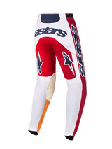 Alpinestars 2026 Racer Portl Pants, motorcrossbroek, rood, wit en donkergrijs, achteraanzicht met een opvallend 'astars'-logo op de achterkant, ster-iconen op de broekspijpen en duurzaam materiaal met versterkte binnenknieën voor off-road racing.
