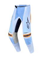 Alpinestars Techstar Maven broek, motocrossbroek voor heren, blauw en oranje, met laserperforaties voor ventilatie.