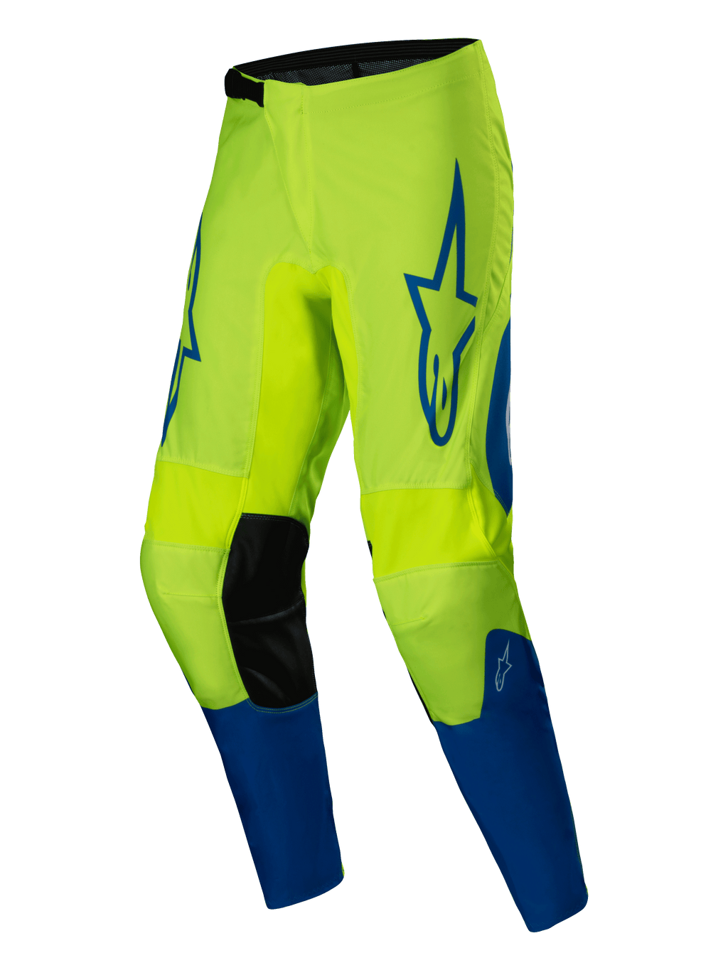 Alpinestars Fluid Haul Broek 2025, motorkleding voor heren, geel fluo en blauw, 600D polystof constructie met voorgevormde benen en synthetisch leren kniepanelen