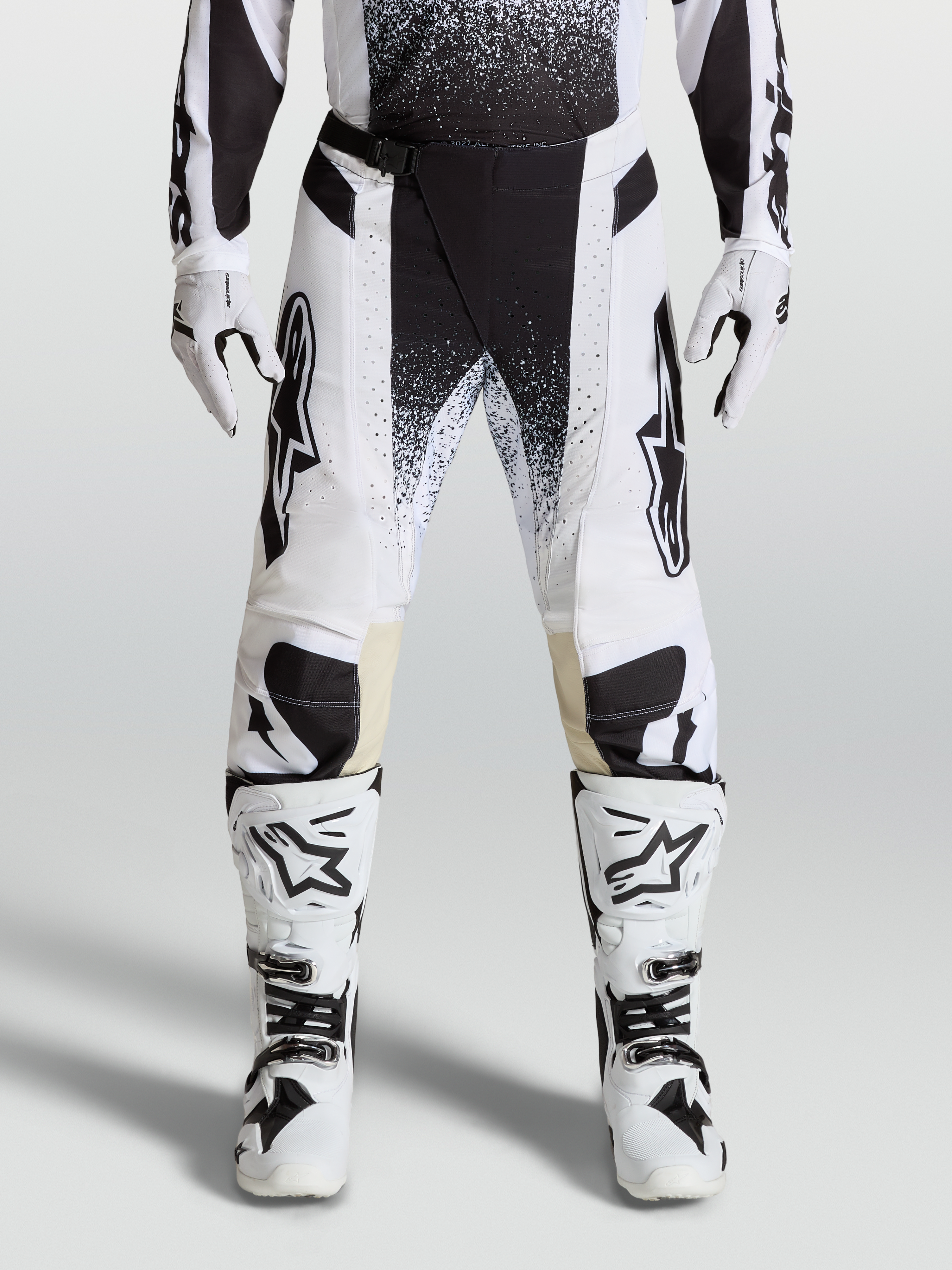 Alpinestars 2027 Techstar Swan Pants, Men's Motocross Racing Pants, White and Black, durable stretch ripstop material.