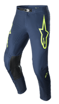 Alpinestars 2023 Supertech Bruin broek, motorcrossbroek, Night Navy en Yellow Fluo, met zwarte versterkte kniepanelen, geperforeerde ventilatie en verstelbare magnetische gesp, duurzaam race-ontwerp