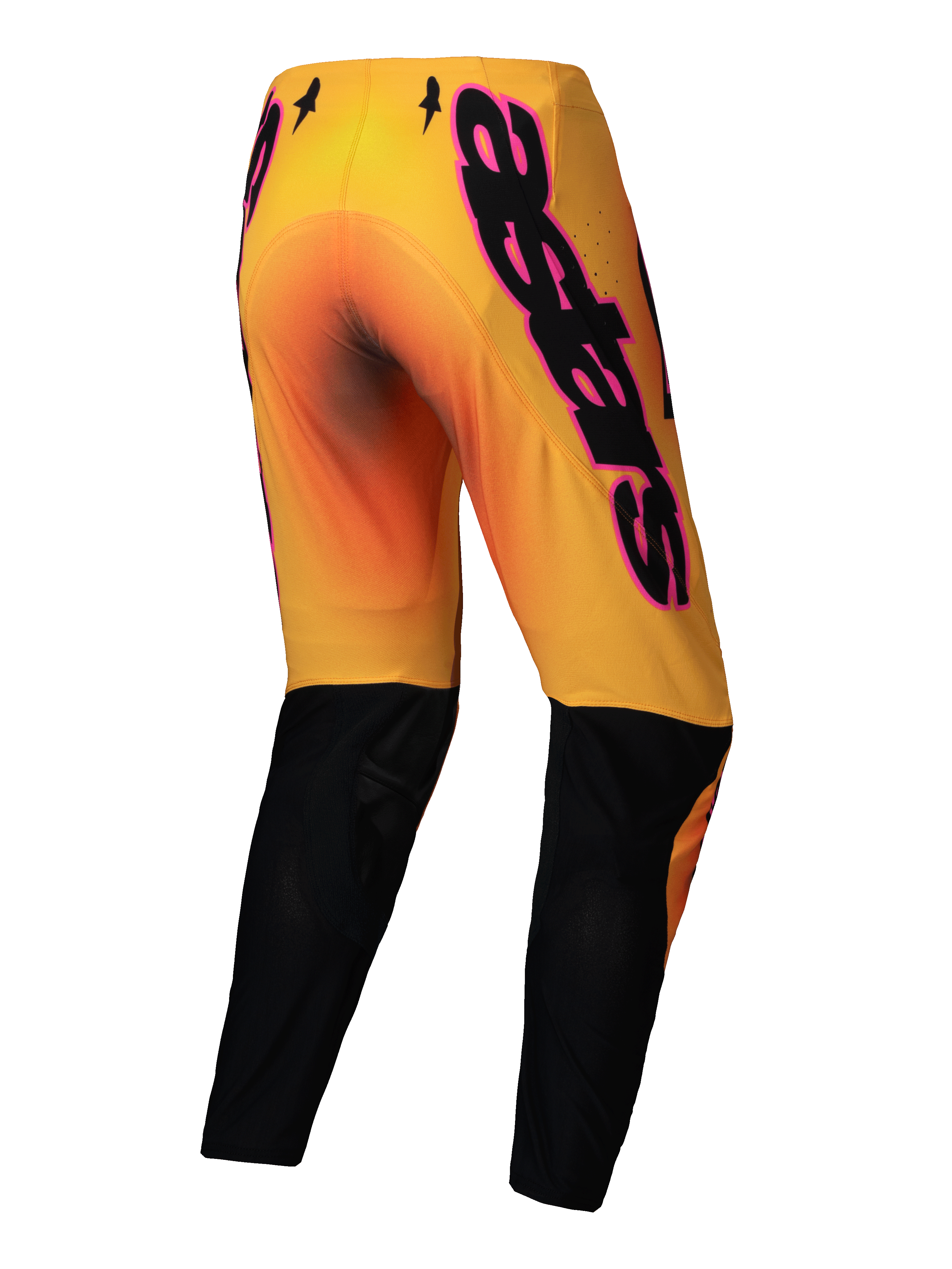 Alpinestars Supertech Lipan Broek 2025, heren motocross off-road broek, geel en roze met zwarte onderbenen, stretch rip-stop constructie
