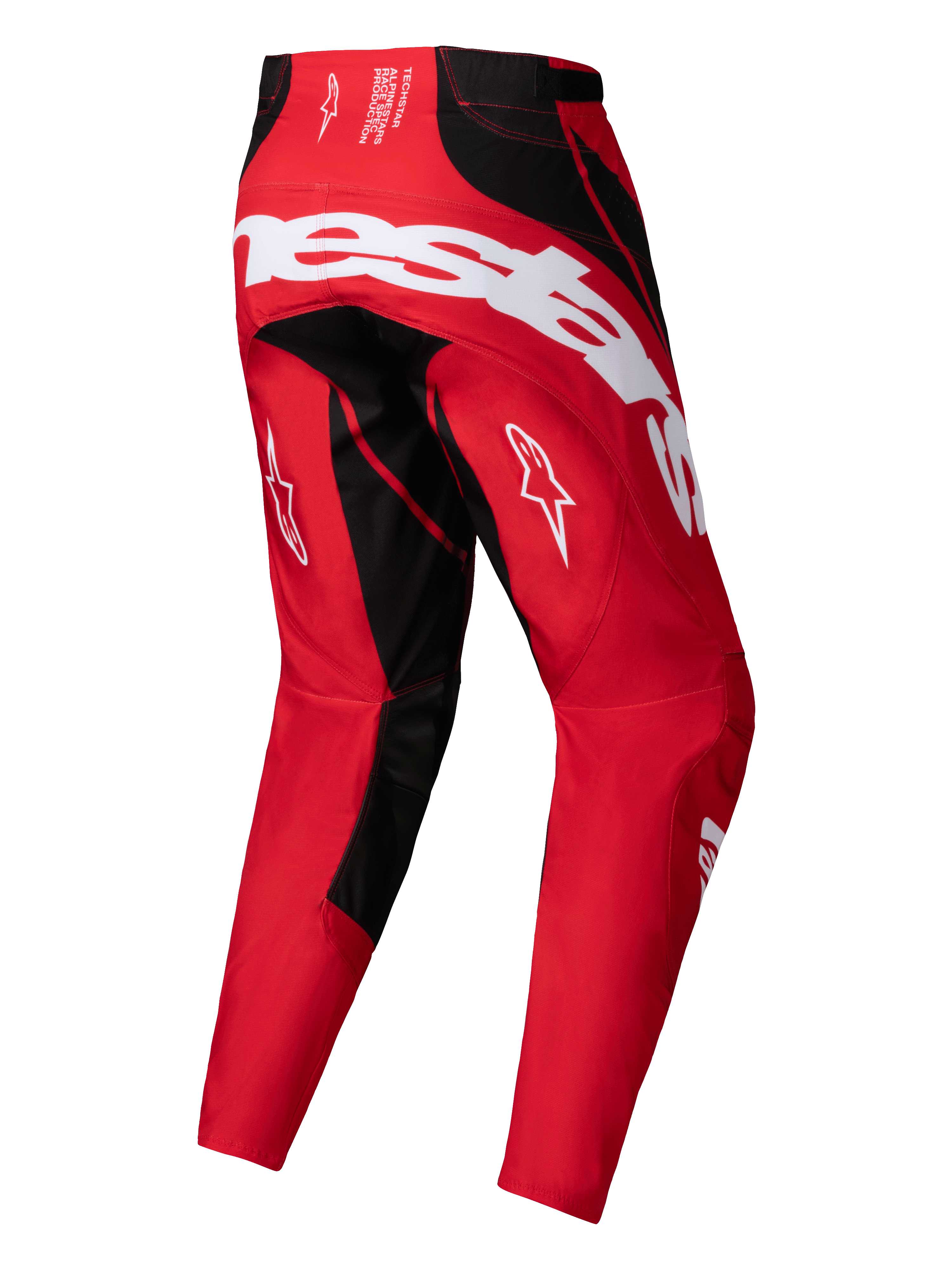 Alpinestars Techstar Dreem Broek 2025, heren motocrossbroek, felrood en zwart, achteraanzicht met stretch ripstop-constructie en duurzaam 600D polyweefsel