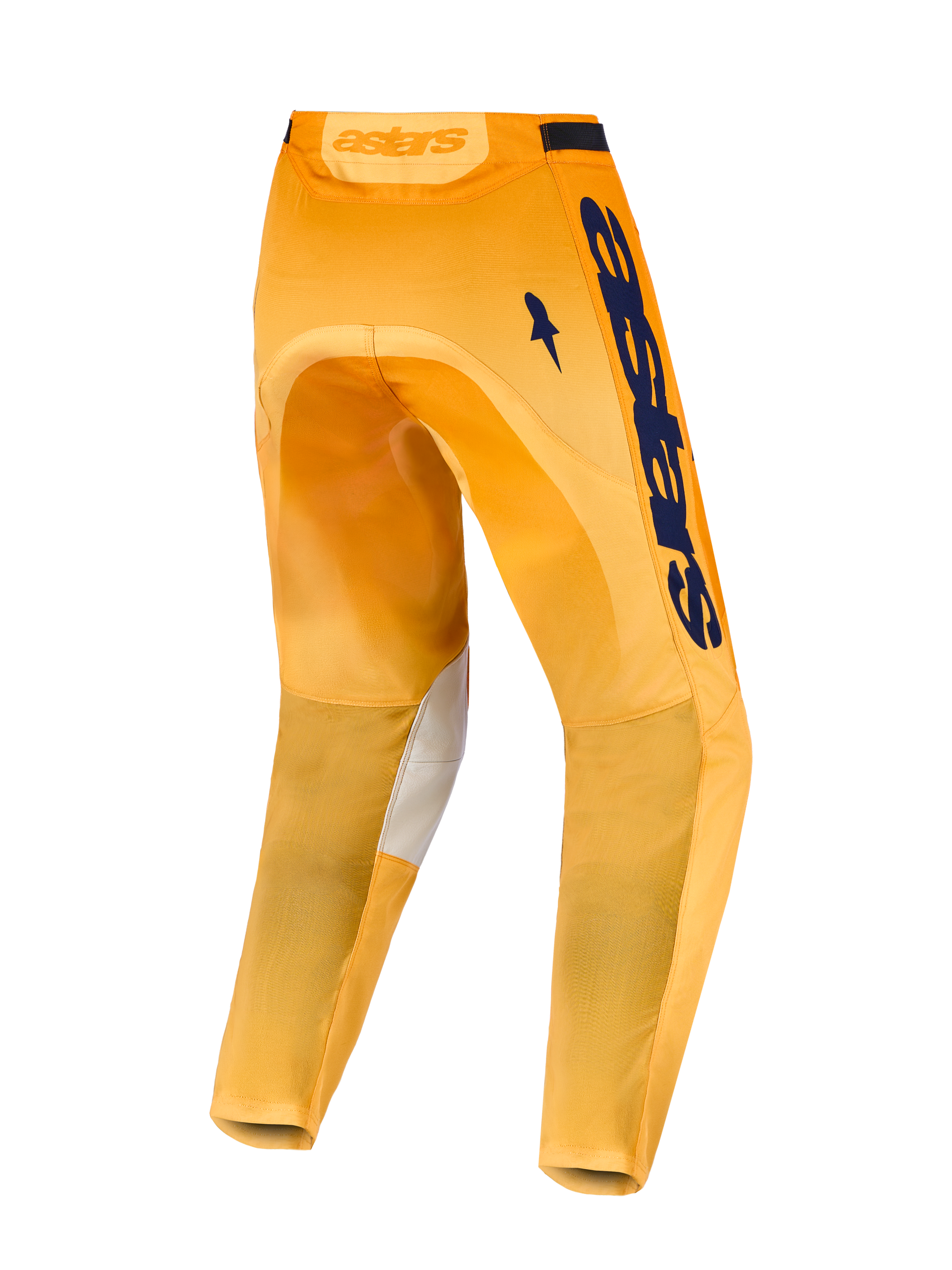 Alpinestars Racer Amber broek, heren motorcrossbroek, oranje en donkerblauw, met duurzaam polyweefsel en stretchpanelen.