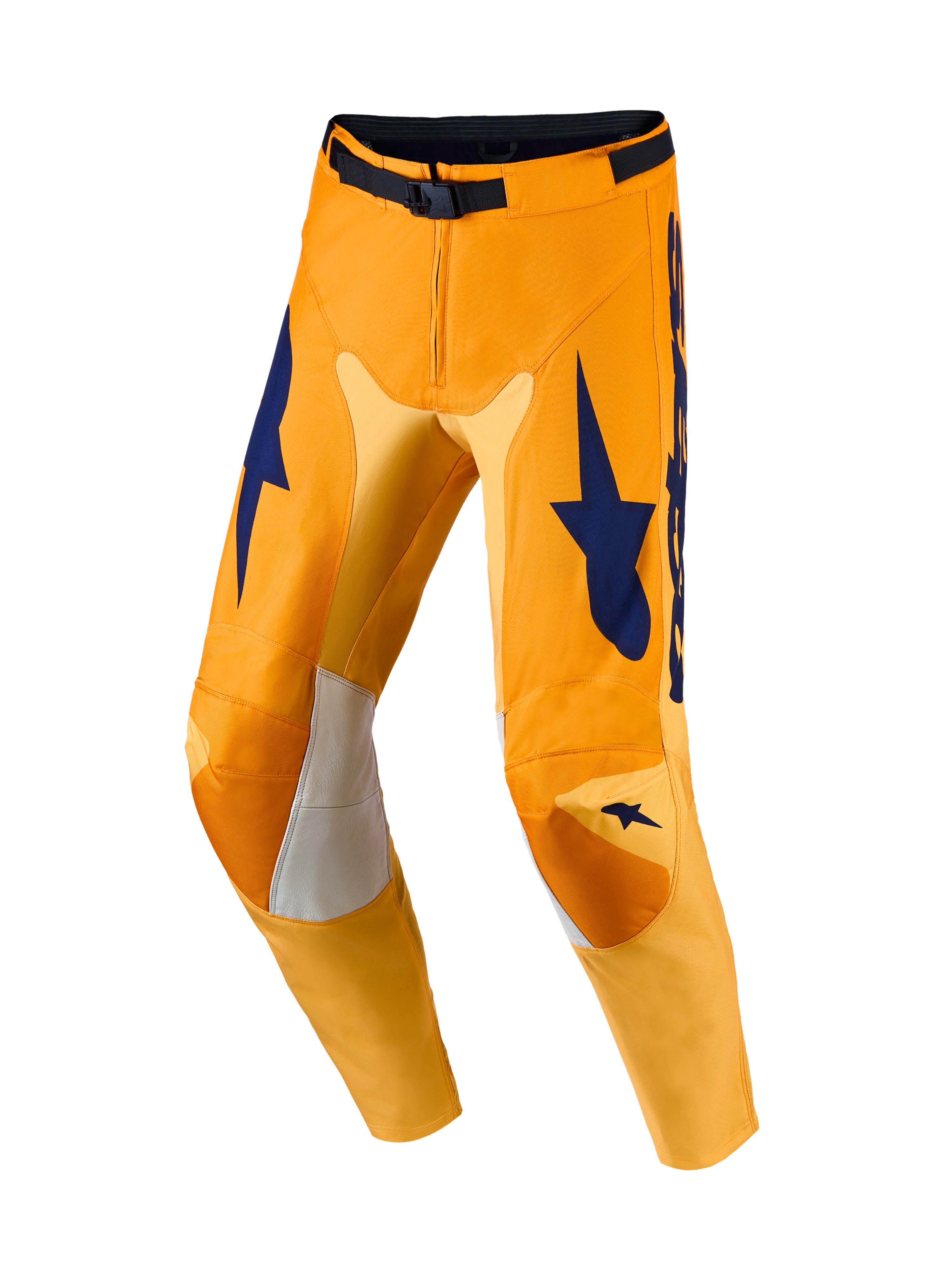 Alpinestars Racer Amber broek en gearset, heren motorcrossbroek in oranje en blauw met duurzame stretchpanelen.