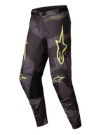 Alpinestars Racer Hollow Broek 2025, motocrossbroek voor heren, donker camo en geel fluo, lichte off-road uitrusting met ergonomische voorgevormde constructie