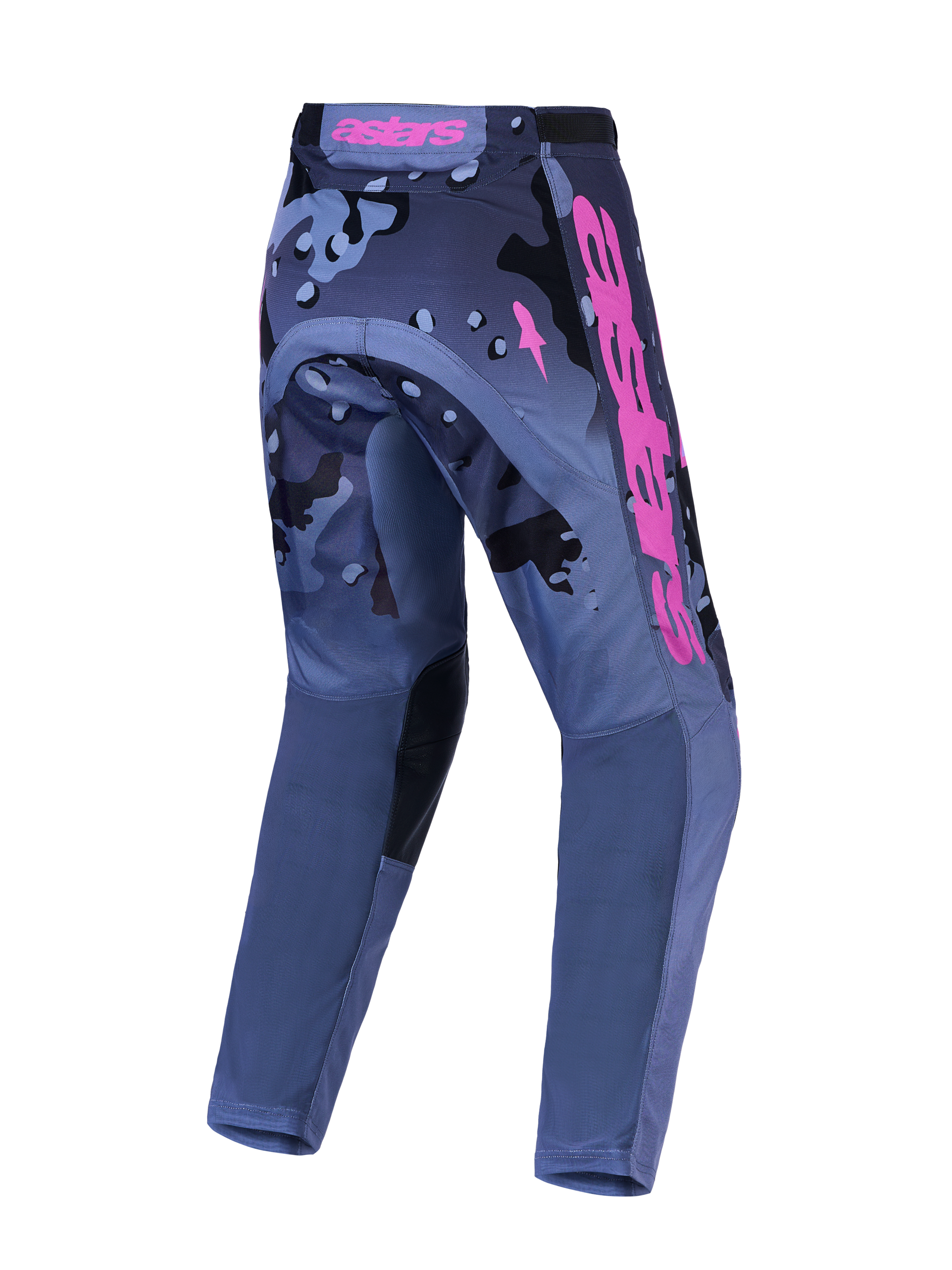 Alpinestars Racer Lone Pants and Gear Set, Men's Motocross Pants, Gray Camo and Purple, durable polyfabric, rear view.